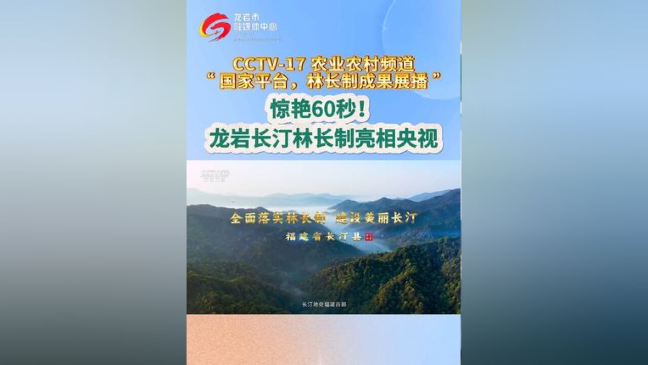 CCTV17 农业农村频道“ 国家平台,林长制成果展播” 惊艳60秒!龙岩长汀林长制亮相央视!