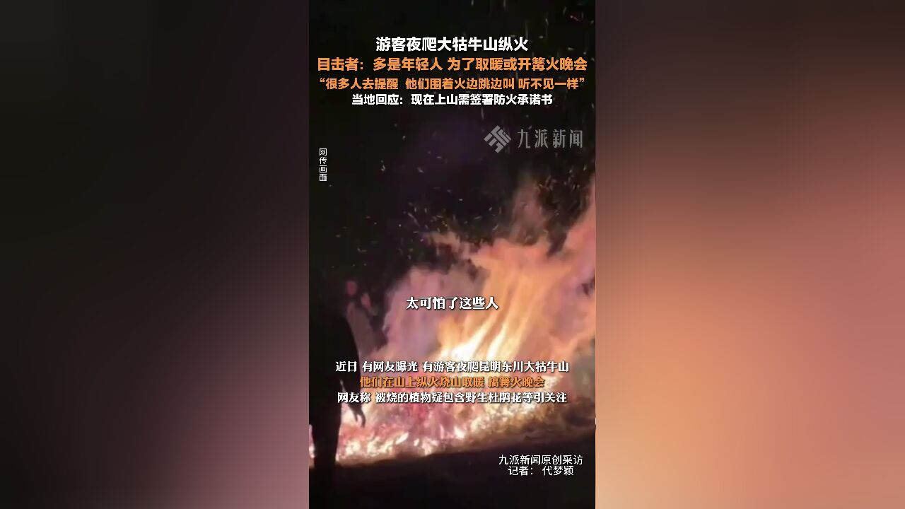 游客夜爬大牯牛山纵火目击者发声 :多是年轻人为了取暖或开篝火晚会,劝阻无果