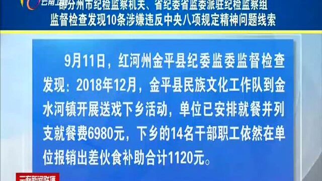 2019年中秋国庆作风建设进行时(三)部分州市纪检监察机关 省纪委省监委派驻纪检监察组监督检查发现10条涉嫌违反中央八项规定精神问题线索