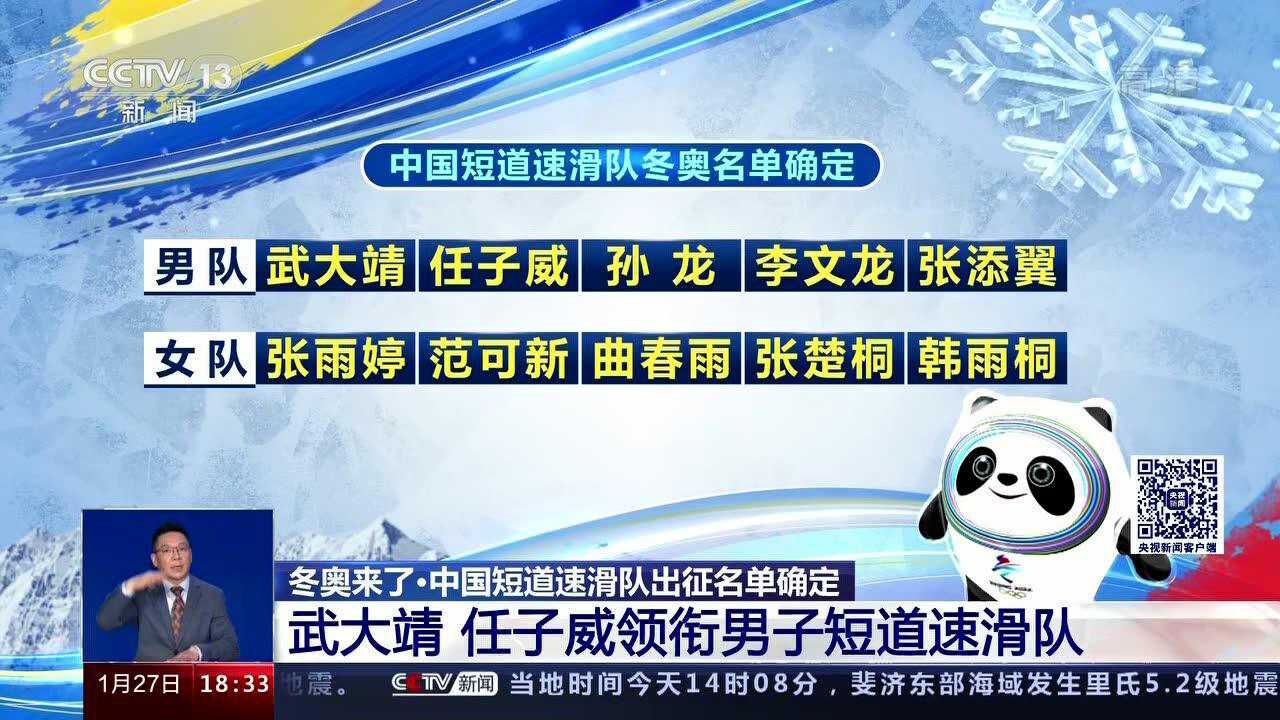 北京冬奥会中国短道速滑队大名单公布:武大靖范可新领衔出征