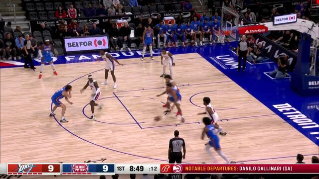 NBA季前赛：雷霆vs活塞第1节中文解说回放