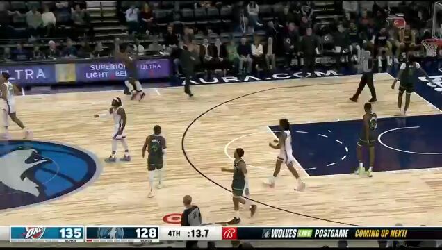 NBA常规赛：雷霆vs森林狼第4节中文解说回放
