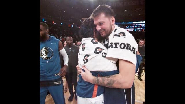 兄弟在纽约过的还好吗！东契奇布伦森赛后拥抱寒暄