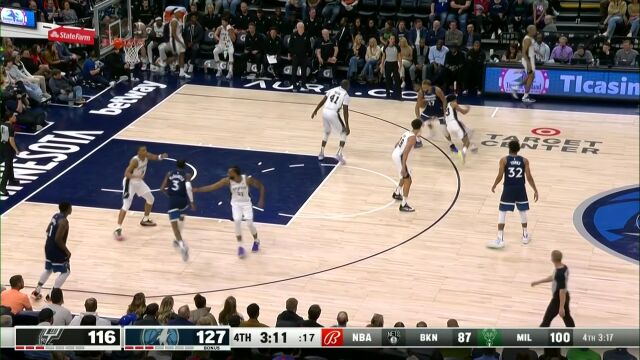 NBA常规赛：马刺vs森林狼 第4节英文解说回放