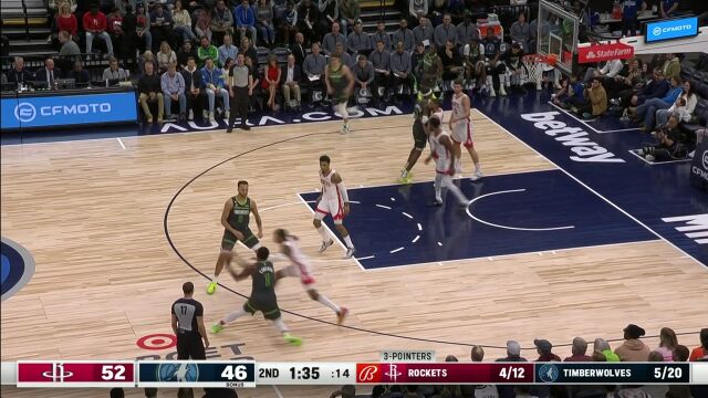 NBA常规赛：火箭vs森林狼第2节英文原声回放