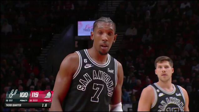 NBA常规赛：马刺vs开拓者英文原声全场回放