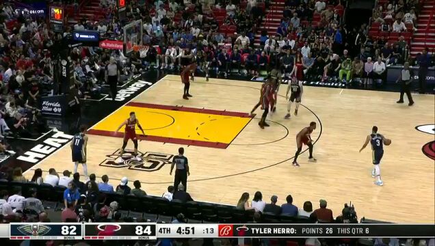 NBA常规赛：鹈鹕vs热火第4节英文原声回放