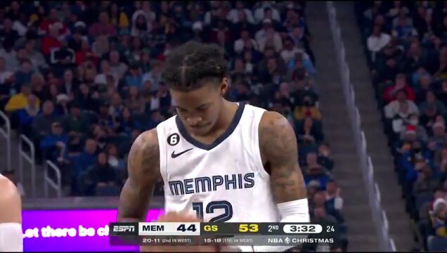 NBA常规赛：灰熊vs勇士第2节中文解说回放