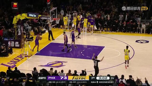NBA常规赛：太阳vs湖人第3节英文原声回放