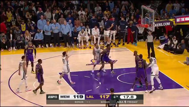 NBA常规赛：灰熊vs湖人第4节中文解说回放