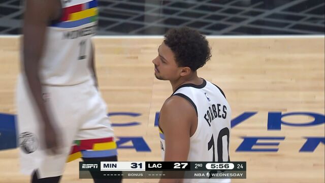 NBA常规赛：森林狼vs快船第2节英文原声回放