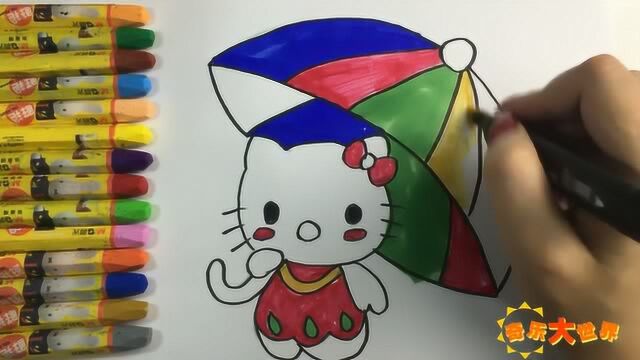 一起学画画hellokitty凯蒂猫的彩虹雨伞