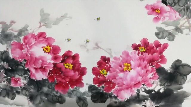 洛阳随笔,国画牡丹《春满三月》大写意,花头精笔画法特写,好学