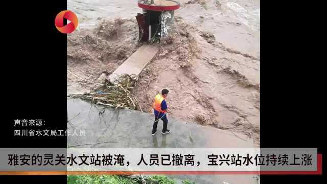 雅安雨城区洪水过境 部分沿江设施被毁