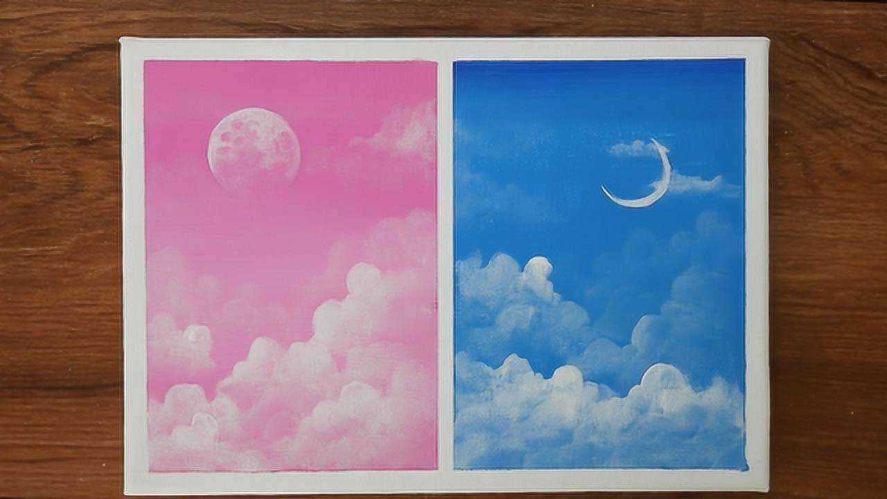 创意绘画作品,简单的粉色天空和蓝色天空!