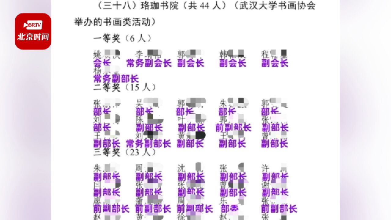 武大书协通报活动获奖44人39人为干部:已被学校警告,“学生干部”身份有误解