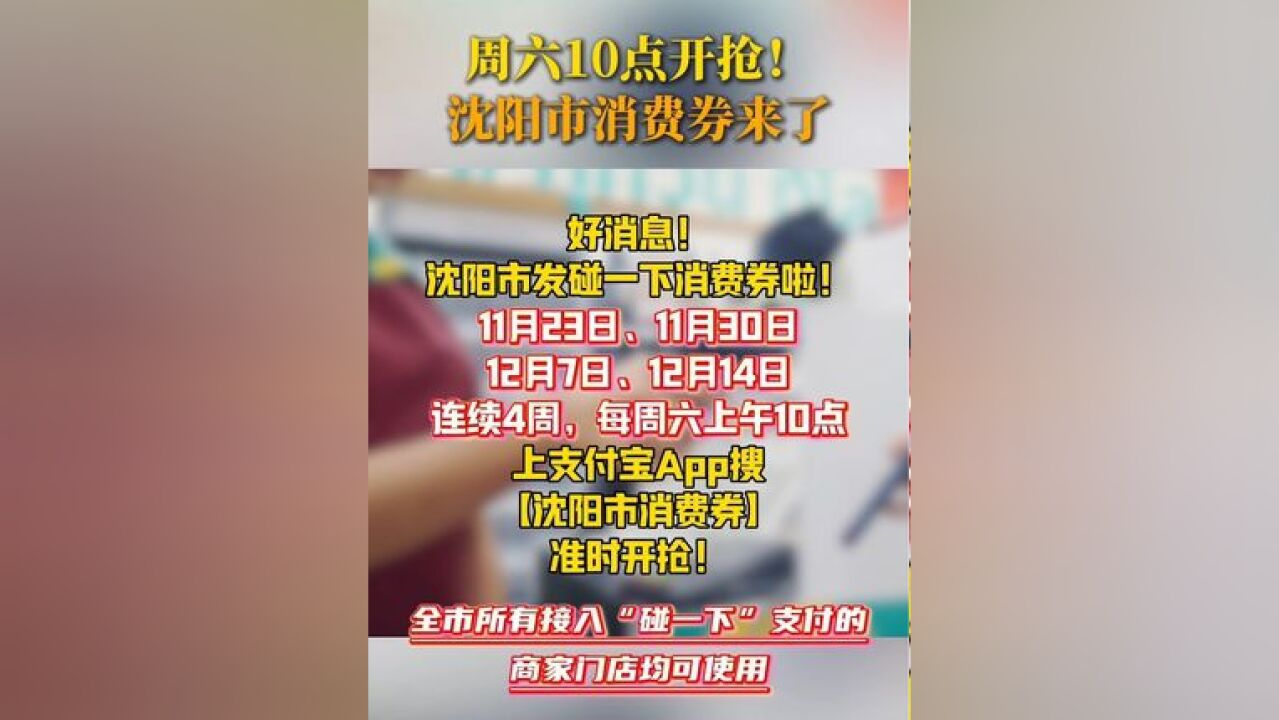 周六10点开抢!沈阳市消费券来了