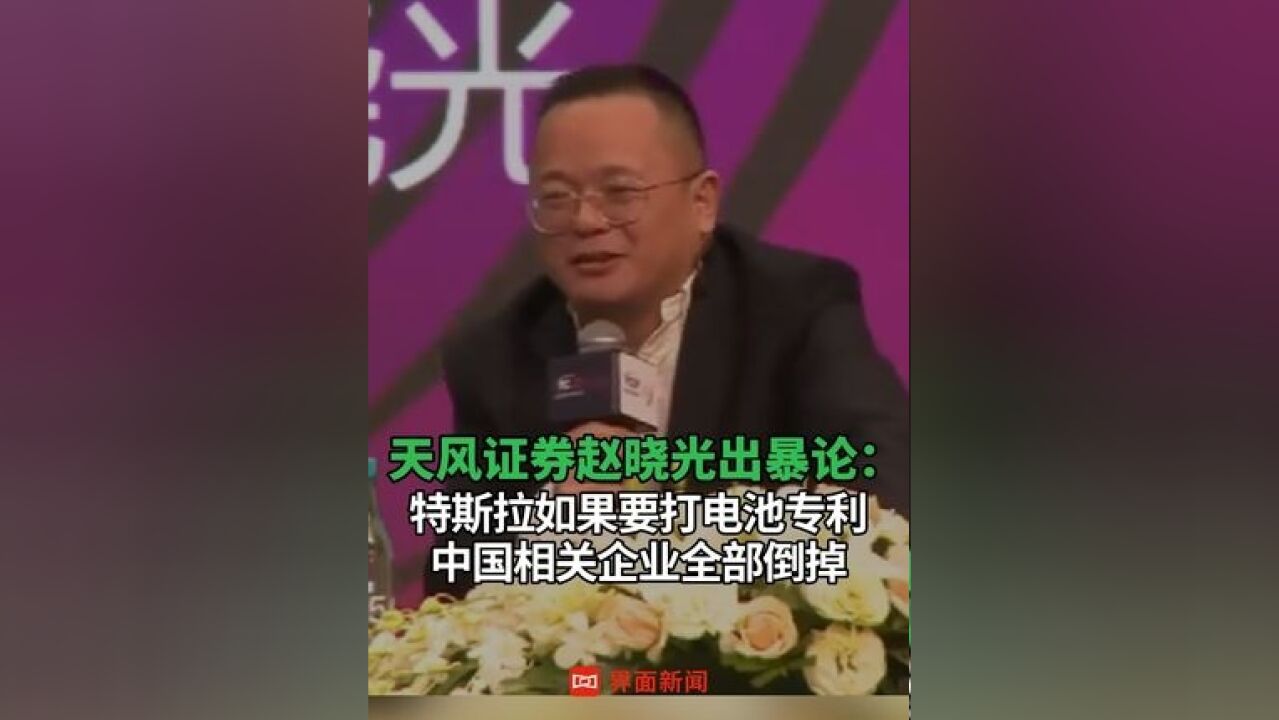 天风证券赵晓光出暴论 特斯拉如果要打电池专利,中国相关企业全部倒掉