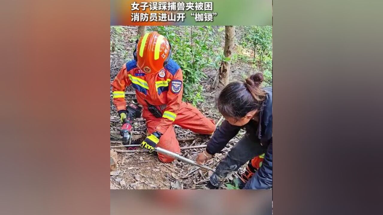 女子误踩捕兽夹被困,消防员进山相救