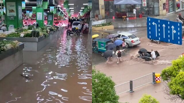 达州暴雨外卖小哥被冲翻在地,市民纷纷驻足上前救助,场面暖心