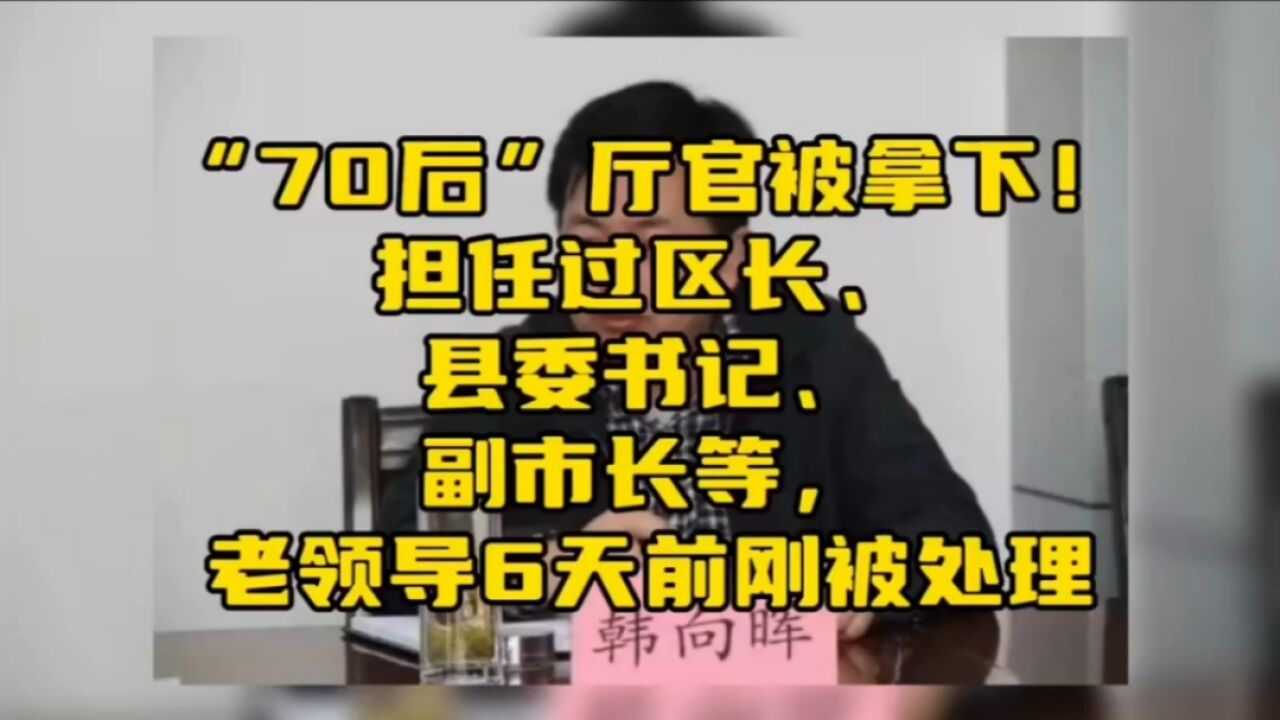 “70后”厅官被拿下!担任过区长、县委书记、副市长等,老领导6天前刚被处理