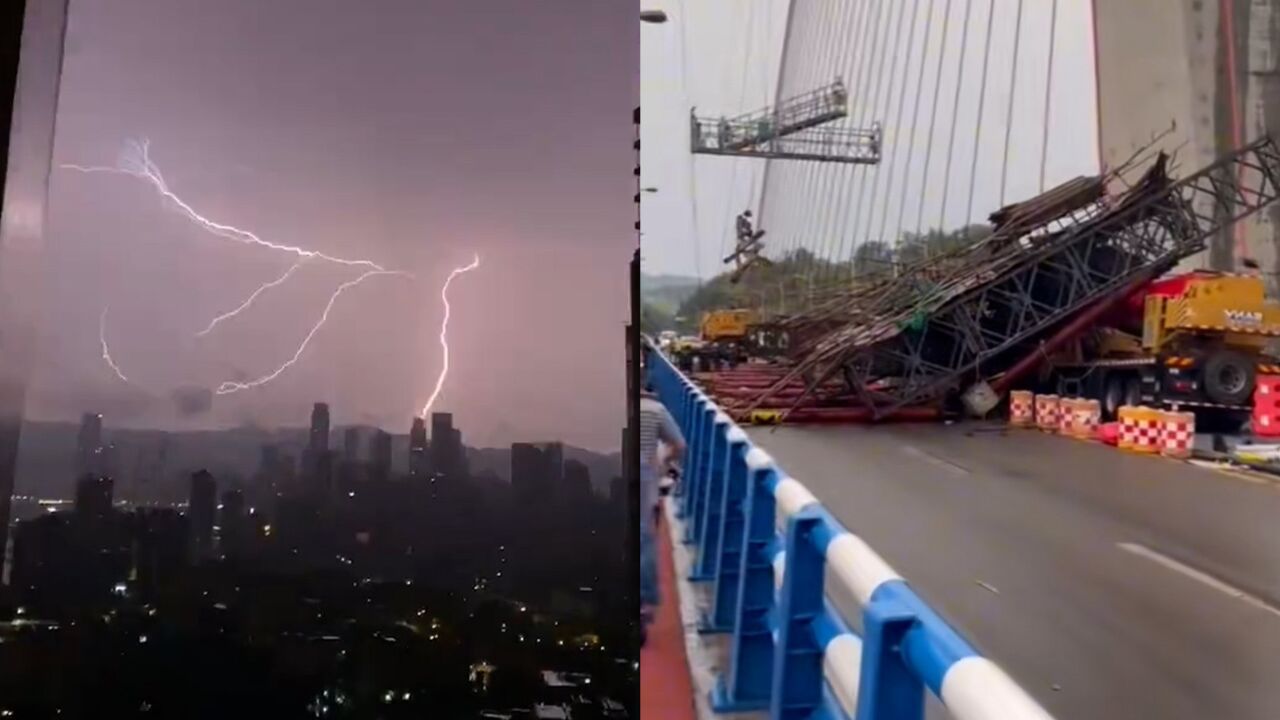 重庆遭狂风暴雨连发6条天气警报 多地门窗损毁长江大桥脚手架倒塌