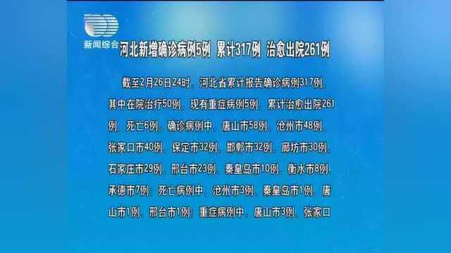 河北新增确诊病例5例,累计317例,治愈出院261例