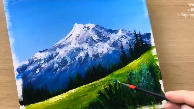 创意艺术画:画漂亮雪山 草地