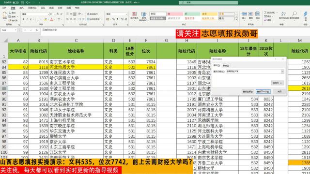 山西文科535,位次7742,能上云南财经大学吗?附实操讲解视频