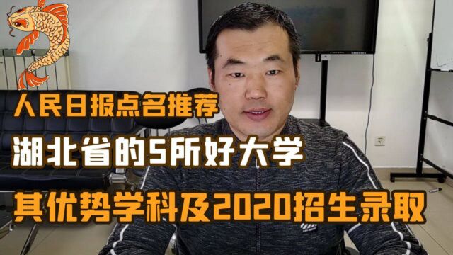 人民日报点名推荐,湖北省5所好大学,其优势学科及2020招生录取