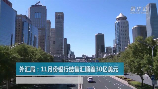 外汇局:11月份银行结售汇顺差30亿美元