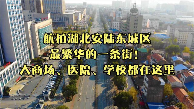 航拍湖北安陆东城区最繁华的一条街!大商场、医院、学校都在这里