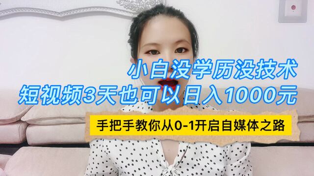 3天学会短视频,日入1000元,教你从自媒体新手到百万大V.