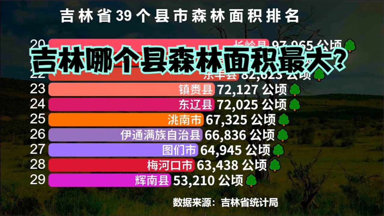 吉林省39个县市森林面积排行榜,猜猜吉林哪个县森林面积最大?