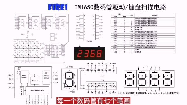 数码管驱动电路,2根线实现四位显示及28个按键控制,如何实现?