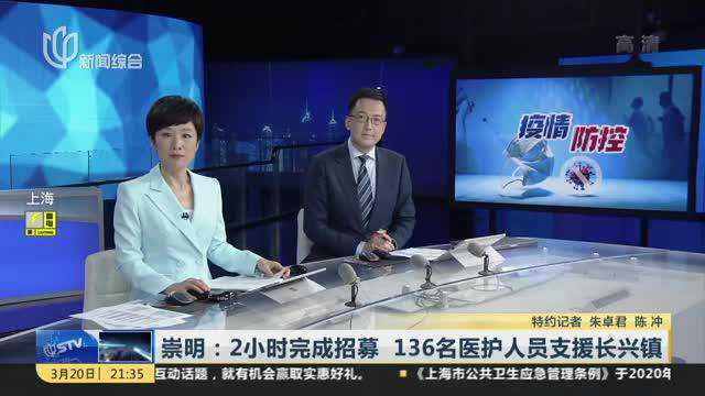 崇明:2小时完成招募 136名医护人员支援长兴镇