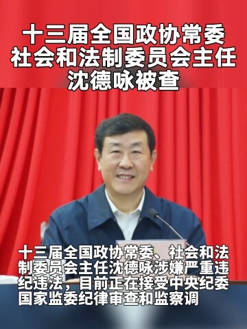 十三届全国政协常委社会和法制委员会主任沈德咏被查