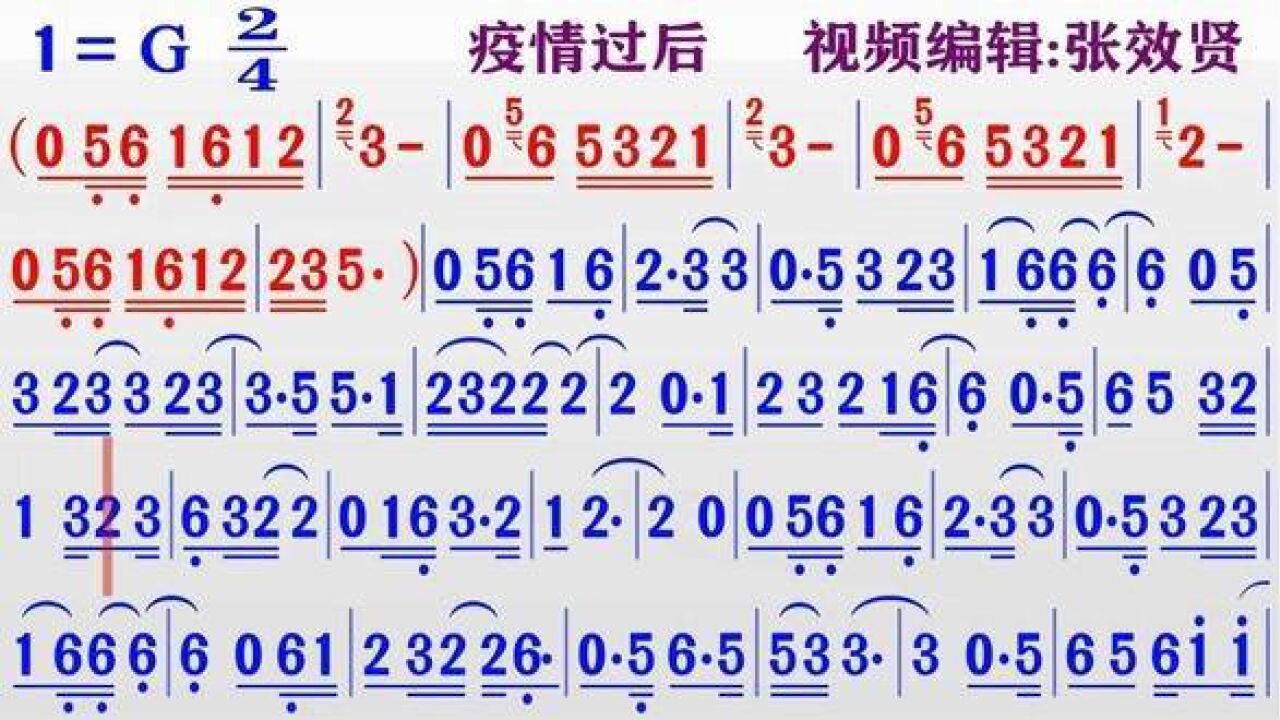 纯音乐演奏《疫情过后》的同步动态彩色简谱