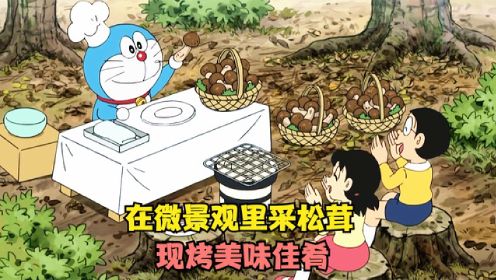 哆啦A梦：用缩小电筒变小进微盘景里采摘松茸，享受野外烧烤美味
