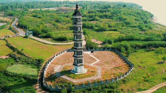 航拍合肥肥东县六家畈明清古代建筑:振湖塔