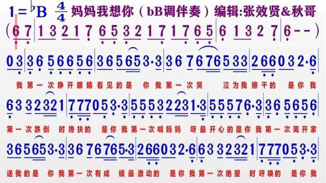 伴奏bB调《妈妈我想你》动态简谱 #音乐分享♬ #爱音乐爱生活