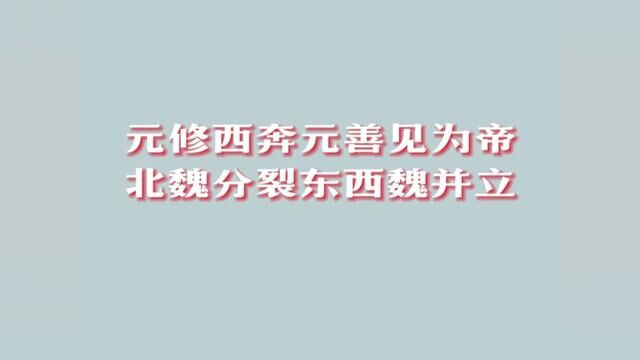 元修西奔宇文泰,高欢拥立元善见为帝,北魏分裂东西魏并立