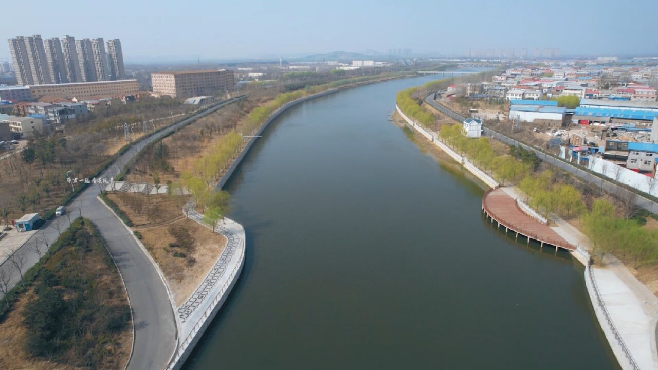 郑州市中牟贾鲁河初春绿色廊道