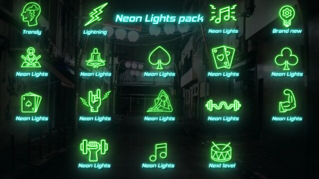 FCPX插件霓虹灯荧光文字标题模板Neon Lights Big Pack for FCPX