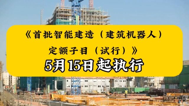 《首批智能建造(建筑机器人)定额子目(试行)》5月15日起执行