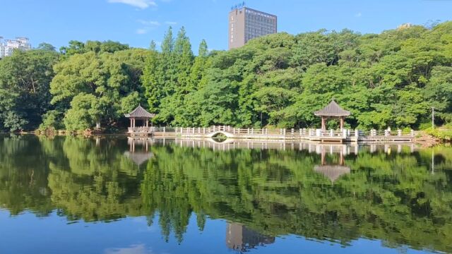 湖南衡阳:水天一色平湖美,山水相依的公园才有灵气,倒影如画