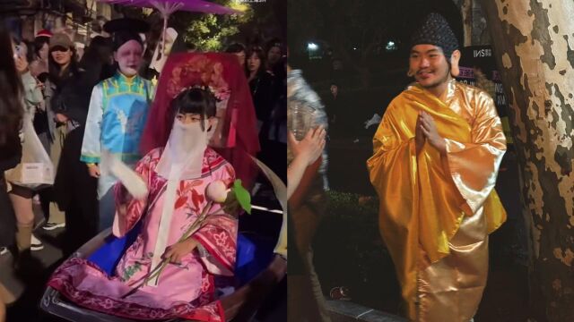 上海万圣节花样多,财神观音菩萨神仙齐聚,安陵容和祺贵人也来了