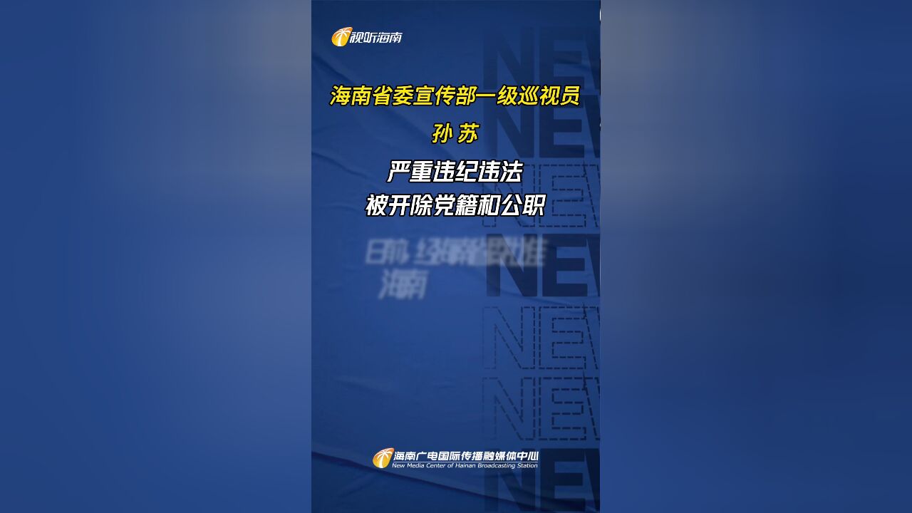 海南省委宣传部一级巡视员孙苏严重违纪违法被开除党籍和公职