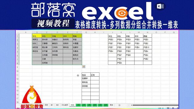 excel表格维度转换视频:多列数据分组合并转换一维表