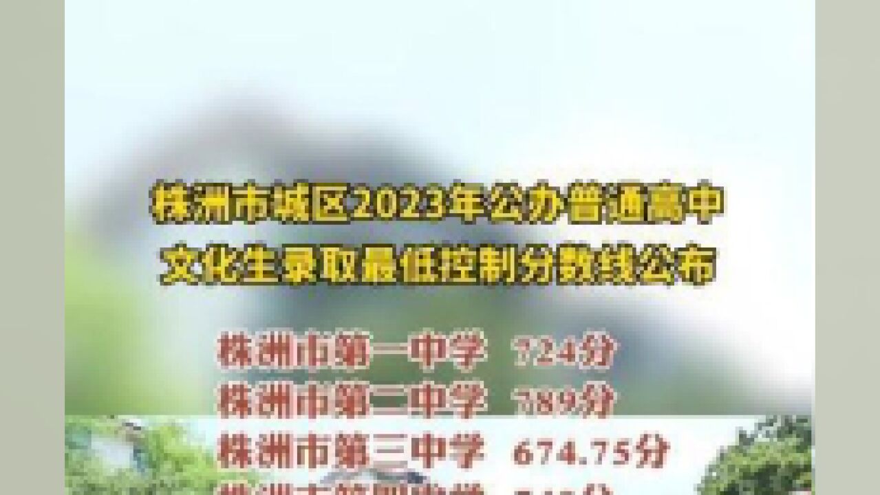 湖南省株洲市,株洲城区公办高中录取最低分数线